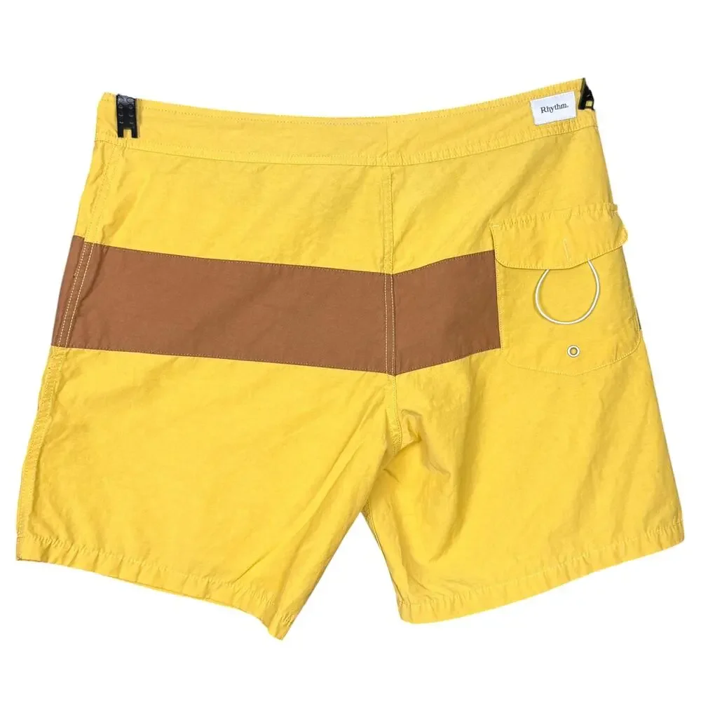 Rhythm Board Shorts 36 Yellow Brown Drawstring Cotton Blend 8